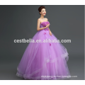 Customized Made In China Appliqued Purple Lace Puffy Tulle Wedding Dress 2017